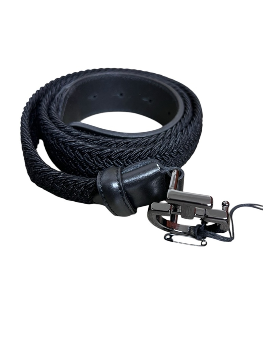 Black Braided Elastic Belt with Gunmetal Buckle